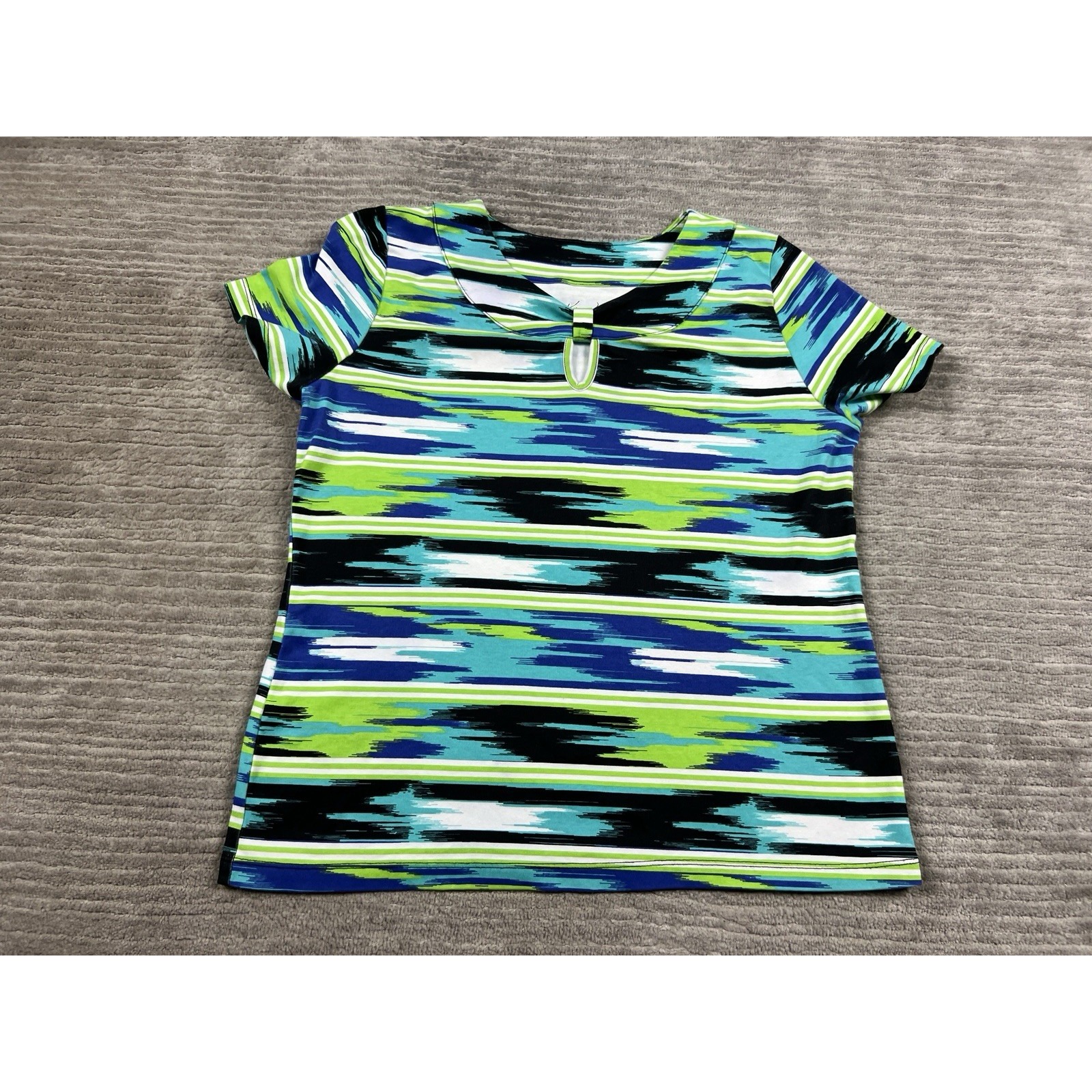 Kim Rogers Top Womens Pxl Petite Xl Multicolor Short Sleeve 100% Cotton